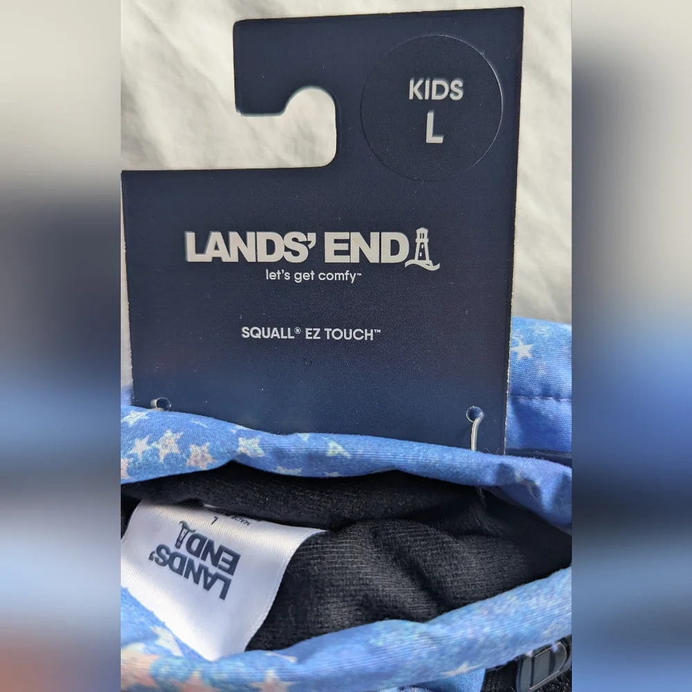 Land's End Kids Large Squall EZ Touch Winter Gloves Blue Stars Waterproof New